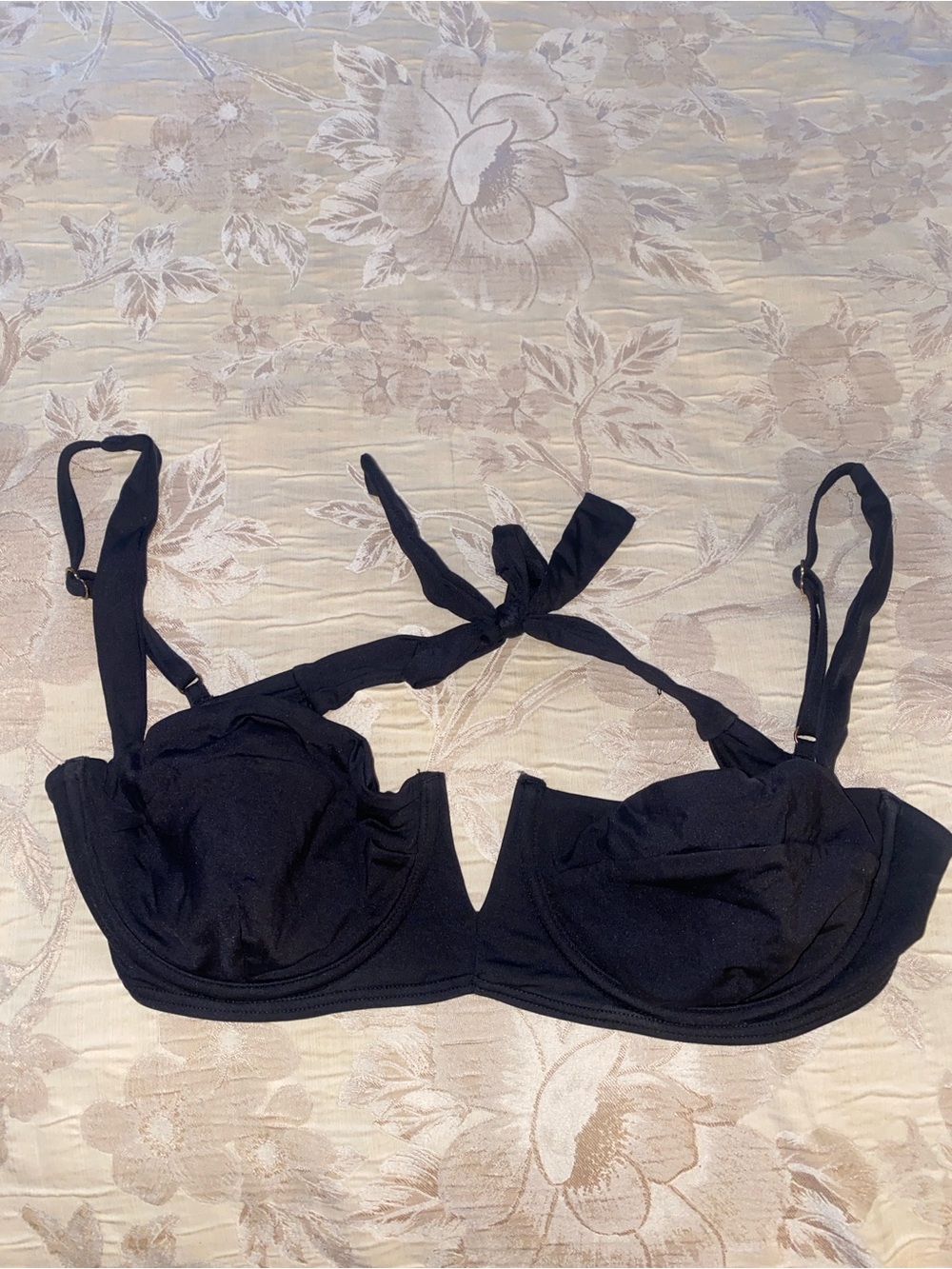 Monday Swimwear Black Underwire Bikini Top with Tie Neck